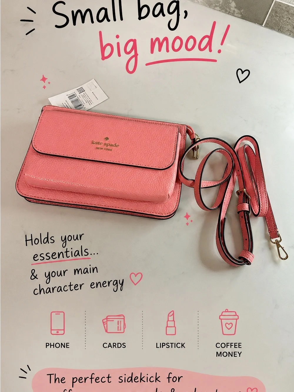 Kate Spade New York Leila Pebbled Leather Small Flap Crossbody Peach Rose NWT